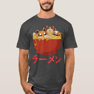 Camiseta Engraçado Kawaii Gato Comendo Ramen Noodles Japonê