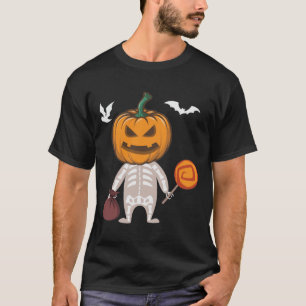 Camiseta Engraçado Kid Skeleton Pumpkin Head Candy