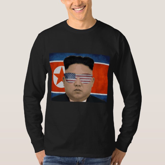 Camiseta Engraçado Kim Jong Un American Sunglass 4 de julho (Frente)