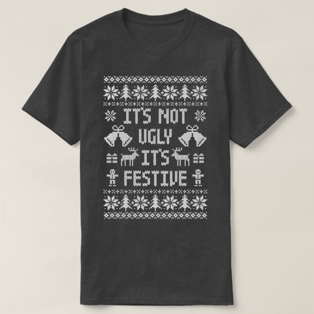 Camiseta Engraçado Knit Olha O Natal Não É Feio É Festivo (Frente do Design)