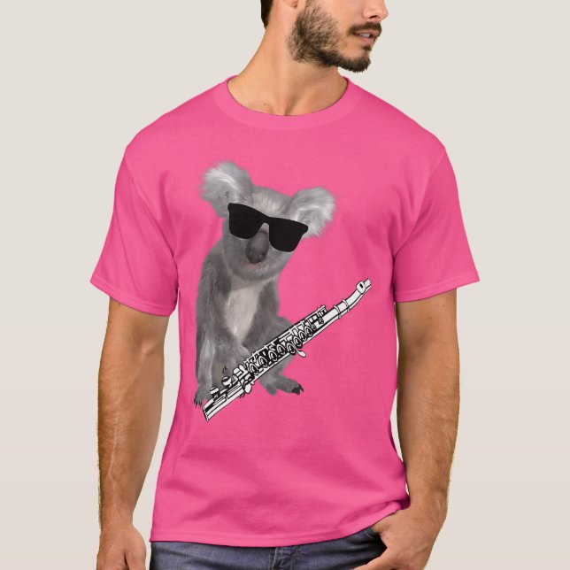 Camiseta Engraçado Koala Vestindo óculos de sol tocando fla (Frente)