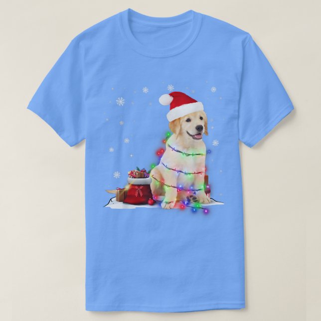 Camiseta Engraçado Labrador Cachorro Árvore de Natal Luzes  (Frente do Design)