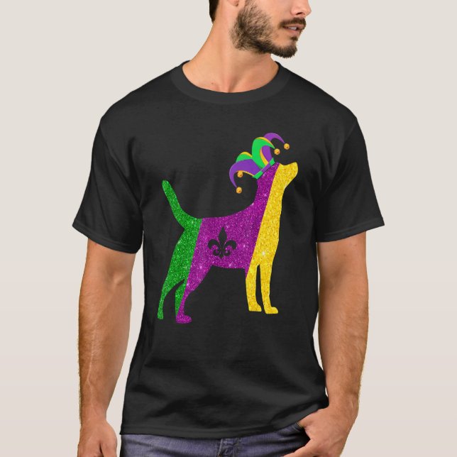 Camiseta Engraçado Labrador Cachorro Mardi Gras Festa Másca (Frente)