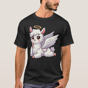 Camiseta Engraçado lama alpaca angel com asas e halo