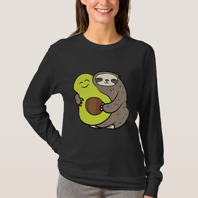 Camiseta Engraçado Lama Com Avocado Vegan Cute Sloth Avocad (Frente)