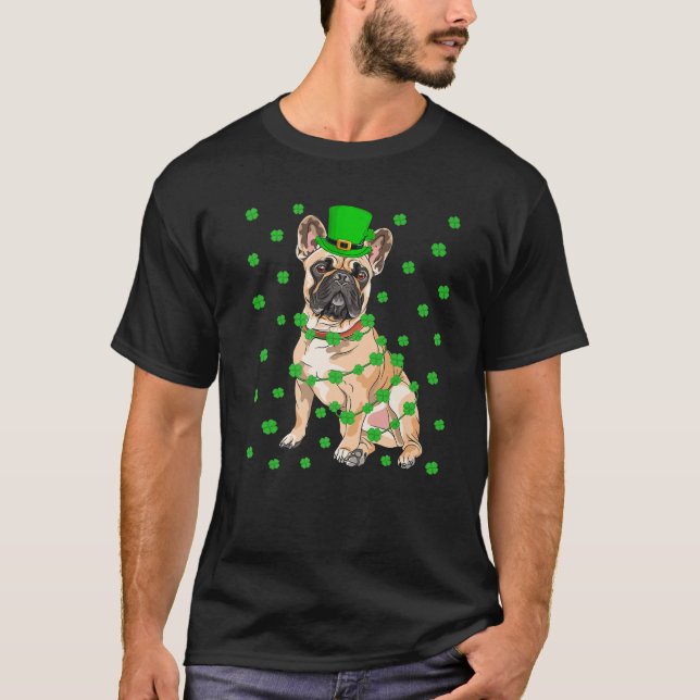 Camiseta Engraçado Leprechaun Hat French Bulldog Rua de Pat (Frente)