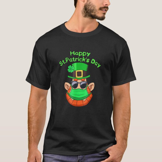 Camiseta Engraçado Leprechaun Nos Óculos De Sol Máscara Rua (Frente)