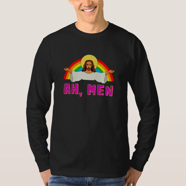 Camiseta Engraçado LGBT Ah Homem Jesus Orgulho gay Rainbow (Frente)