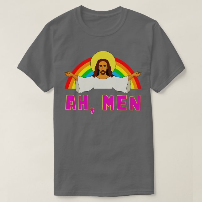 Camiseta Engraçado Lgbt Ah Man Jesus Orgulho gay Rainbow (Frente do Design)