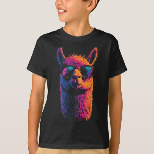 Camiseta Engraçado Llama com óculos escuros coloridos sem a