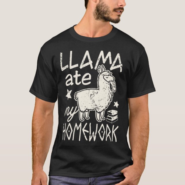 Camiseta Engraçado Llama Comeu a Minha Homework Alpaca Tee  (Frente)