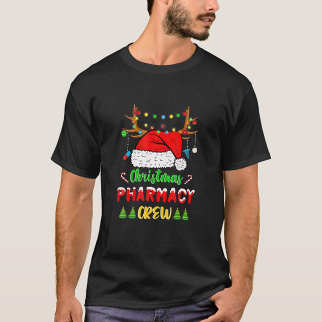 Camiseta Engraçado Luz de Natal Farmácia Reindeer Sant (Frente)