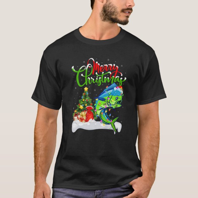 Camiseta Engraçado Mahi Mahi Fish Lover Xmas Lighting Mahi  (Frente)