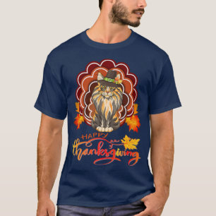 Camiseta Engraçado Maine Coon Cat Turquia Feliz Ação de Gra