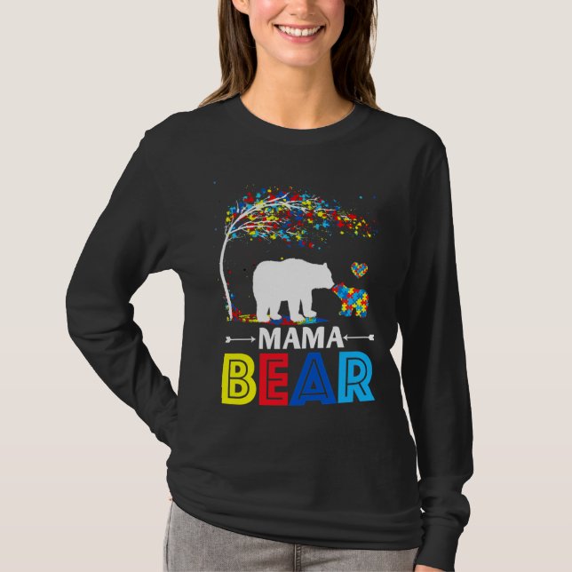 Camiseta Engraçado Mama Bear Apoio Autismo Mãe Autismo (Frente)