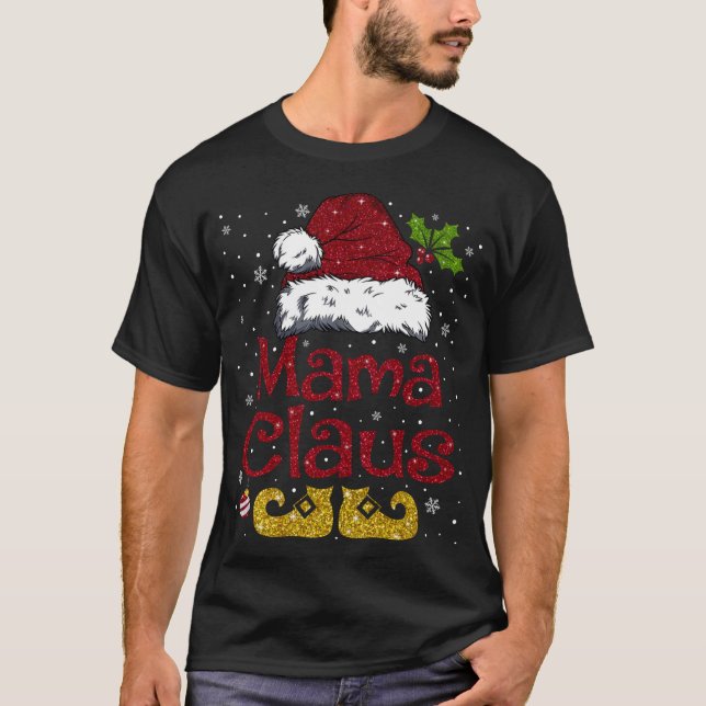 Camiseta Engraçado Mamãe Claus Correspondendo Papais noeis  (Frente)
