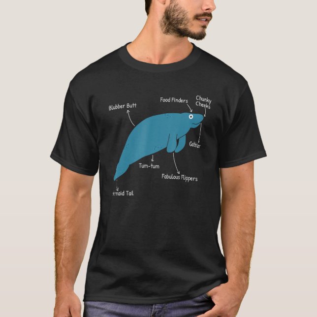 Camiseta Engraçado Manatee Dugong E Anatomia Da Vaca Do Mar (Frente)