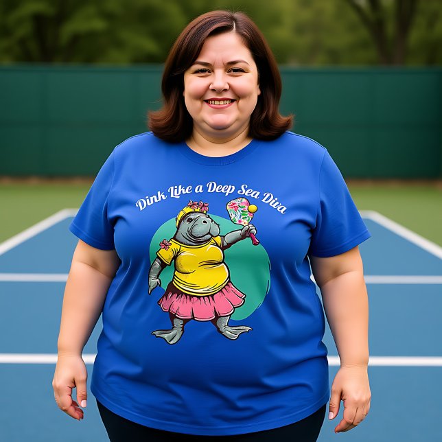 Camiseta Engraçado Manatee Pickleball (Funny Manatee Pickleball T-Shirt, custom text)