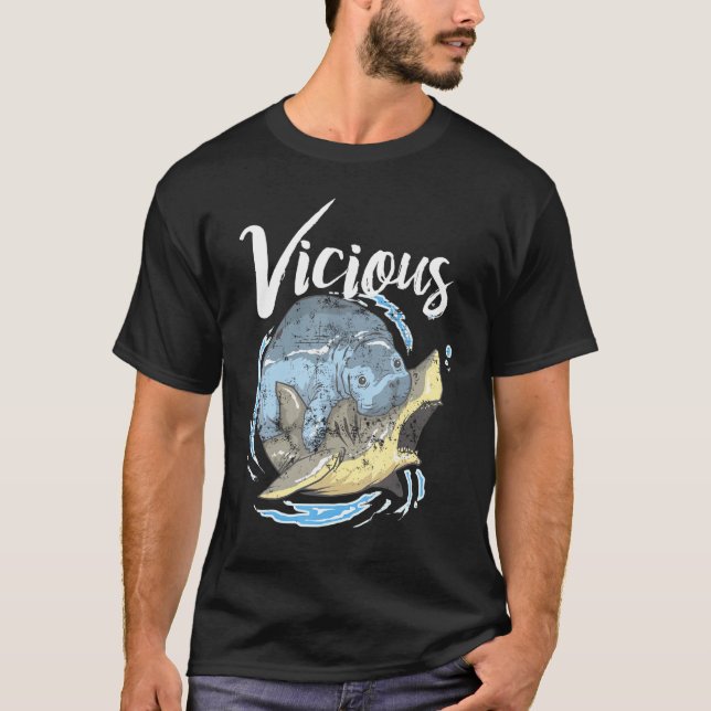 Camiseta Engraçado Manatee Shark Fight (Frente)