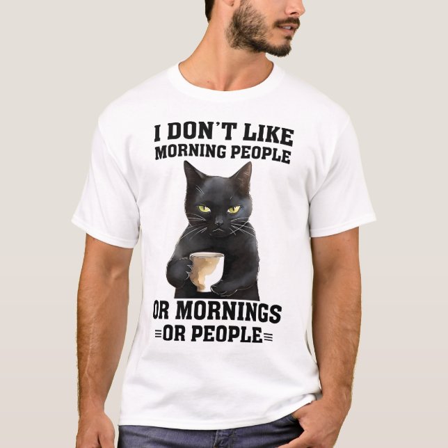Camiseta Engraçado Manhã Gato Dizendo (Frente)