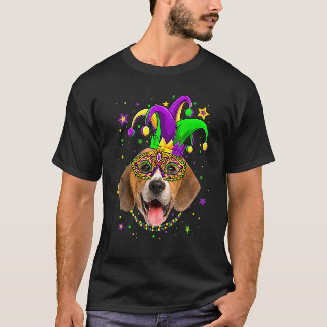 Camiseta Engraçado Mardi Gras Beagle Miçanga Mardi Gras (Frente)