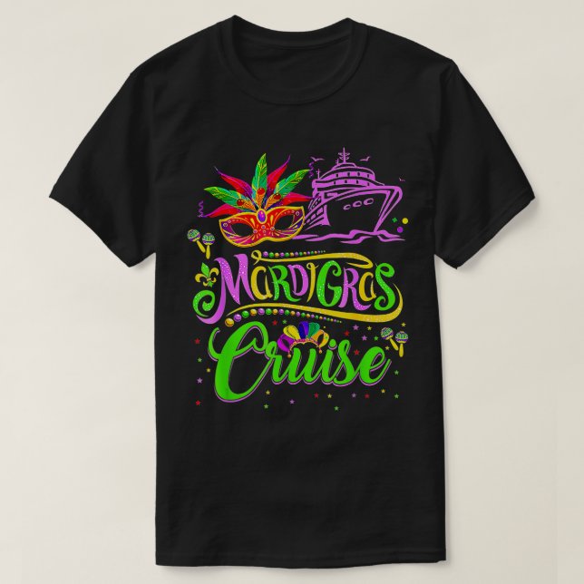Camiseta Engraçado Mardi Gras Cruise Mask Cruise Navio (Frente do Design)