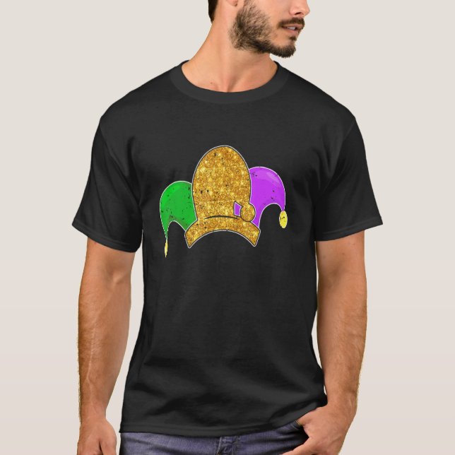 Camiseta Engraçado Mardi Gras Jester Hat Clown Party Costum (Frente)