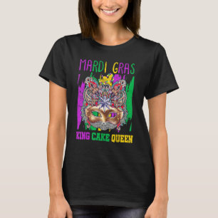 Camiseta Engraçado Mardi Gras Mask & King Cake Design Para