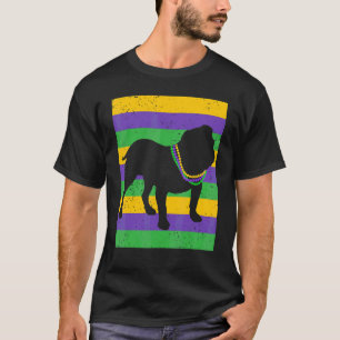 Camiseta Engraçado Mardi Gras Miçangas De Bulldog Inglês E 