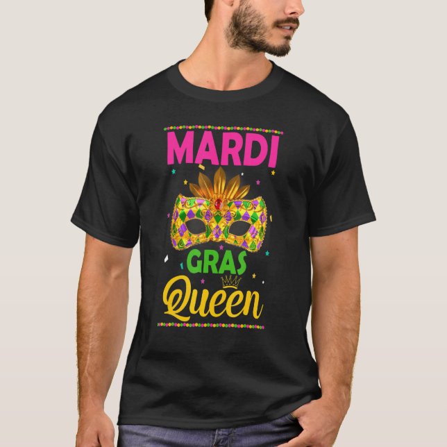 Camiseta Engraçado Mardi Gras Queen Crown Mask Kids Adulto (Frente)
