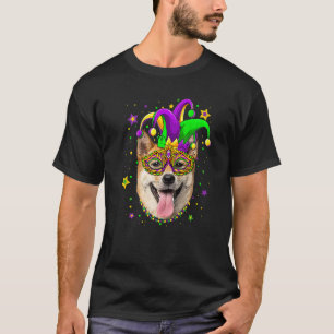 Camiseta Engraçado Mardi Gras Shiba Inu Miçanga Máscara Mar