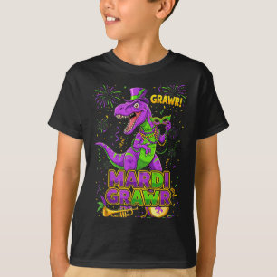 Camiseta Engraçado Mardi Grawr Rex Dino Gras