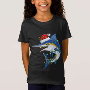 Camiseta Engraçado Marlin Fish Lover Xmas Santa Hat Marlin