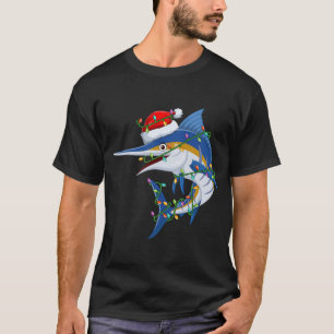 Camiseta Engraçado Marlin Fish Lover Xmas Santa Hat Marlin 