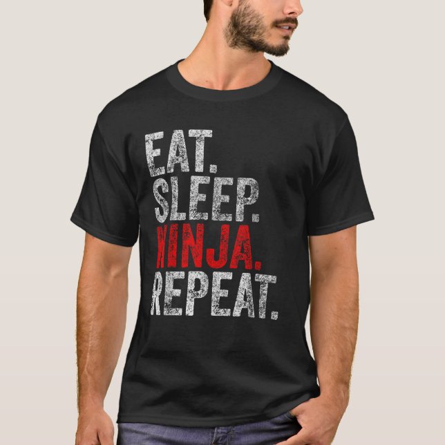 Camiseta Engraçado Martial Ninja Costume Comer Sleep Ninja  (Frente)