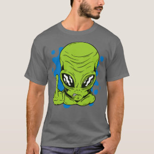 Camiseta Engraçado Martian Invertendo Dedo Médio