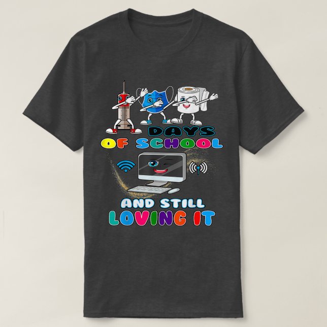 Camiseta Engraçado Máscara 100 Dias De Professora Da Escola (Frente do Design)