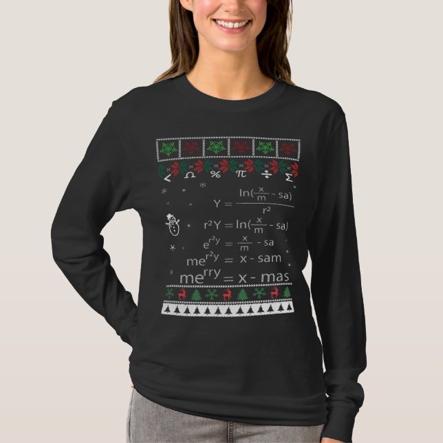 Camiseta Engraçado Matemática Feia de Natal Dando Feliz Xma (Frente)