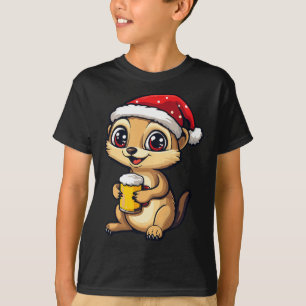Camiseta Engraçado Meerkat De Natal Com Bicho De Cerveja