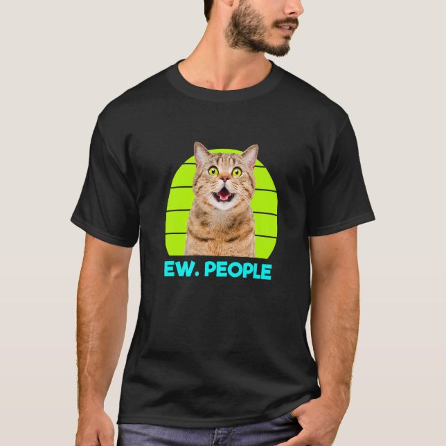 Camiseta Engraçado Meow Surpreendido Gato. Ilustração do Pe (Frente)