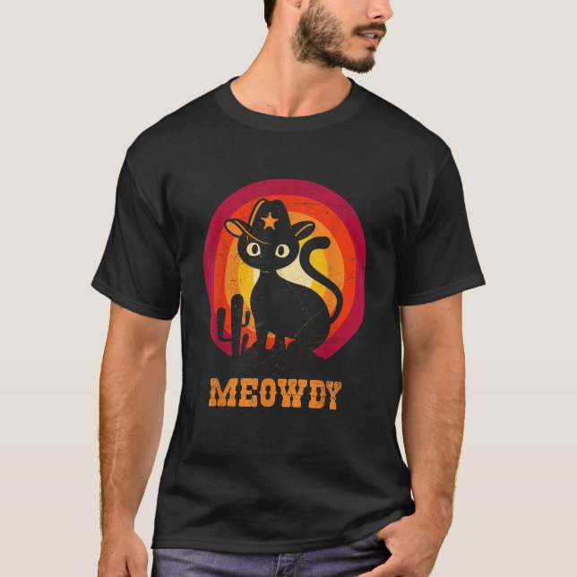 Camiseta Engraçado Meowdy Texas Ranger Cat Meme (Frente)