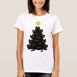 Camiseta Engraçado Meowy Kawaii Black Cats Árvore de Natal