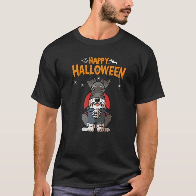 Camiseta Engraçado Miniatura Schnauzer Vampire Costume Dog  (Frente)