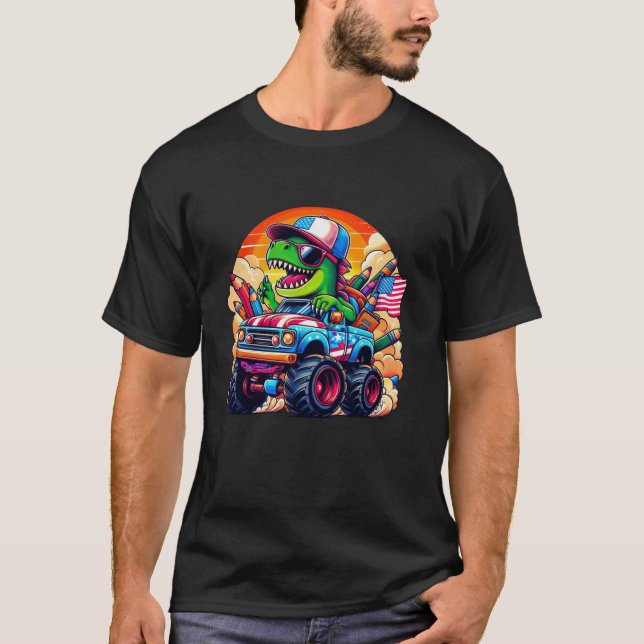 Camiseta Engraçado Monstro Coluna de Caminhões Dinossauro T (Frente)