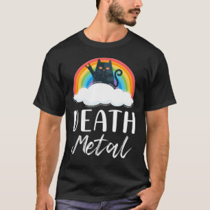 Camiseta Engraçado Morte de Metal Gato Arco-Íris Música