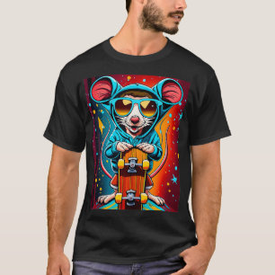 Camiseta Engraçado Mouse Skateboard Lover Design Dif Topo