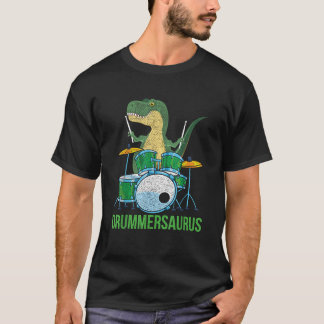 Camiseta Engraçado Músico de Dinossauro T Rex Drummer Boys