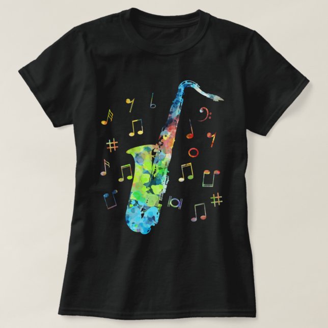 Camiseta Engraçado Músico saxofone Jazz Coloriu (Frente do Design)