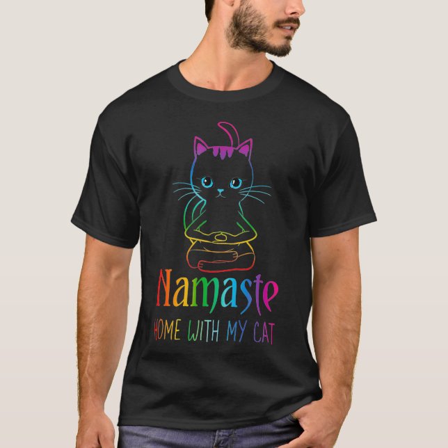 Camiseta Engraçado Namaste Home Com Meu Gatinho De Gato Nam (Frente)