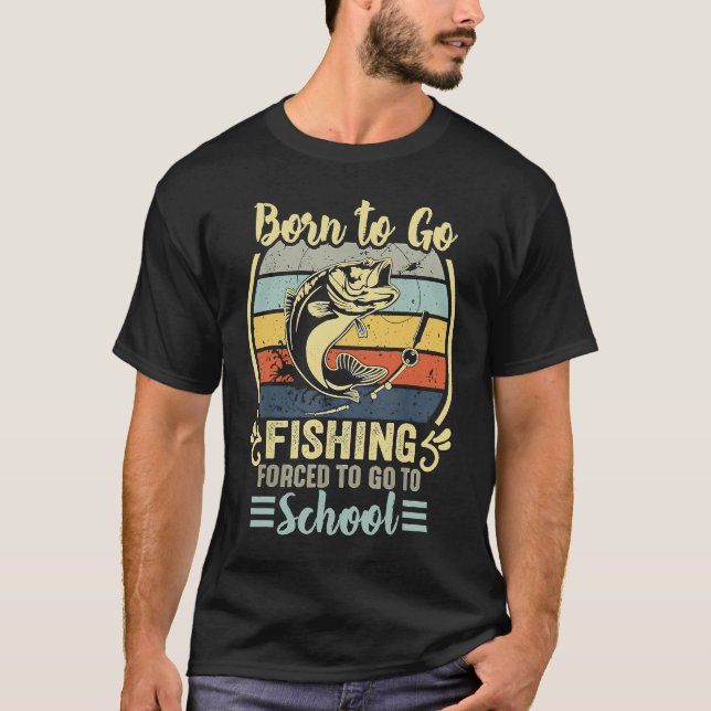 Camiseta Engraçado Nascido Para Ir Pescar Robalo Peixe Pesc (Frente)